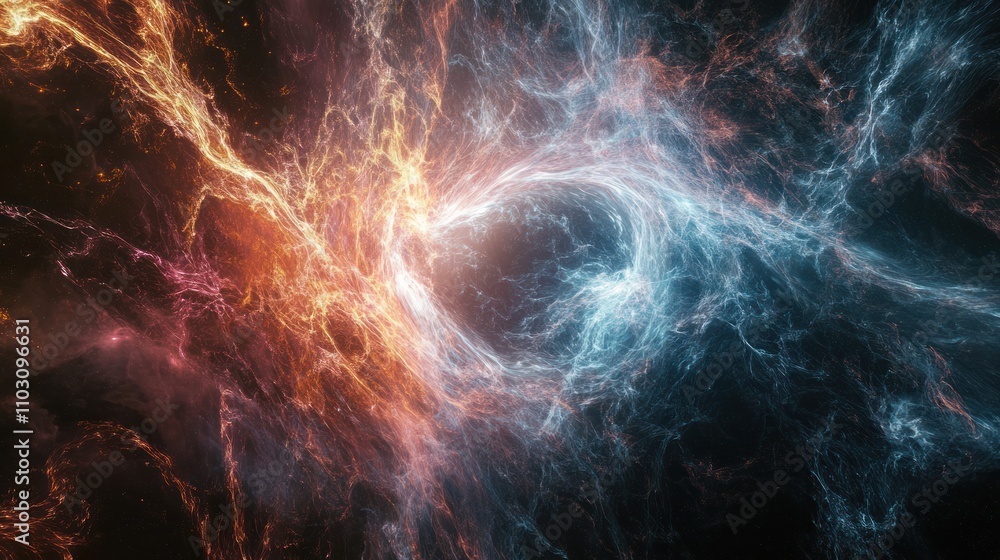 Aufkleber energy fields in space, showcasing swirling patterns of light and dark, representing the mysterious