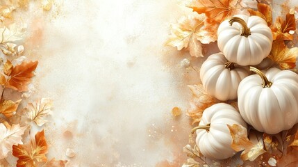 Stylized white and gold decorative pumpkins on a pale background