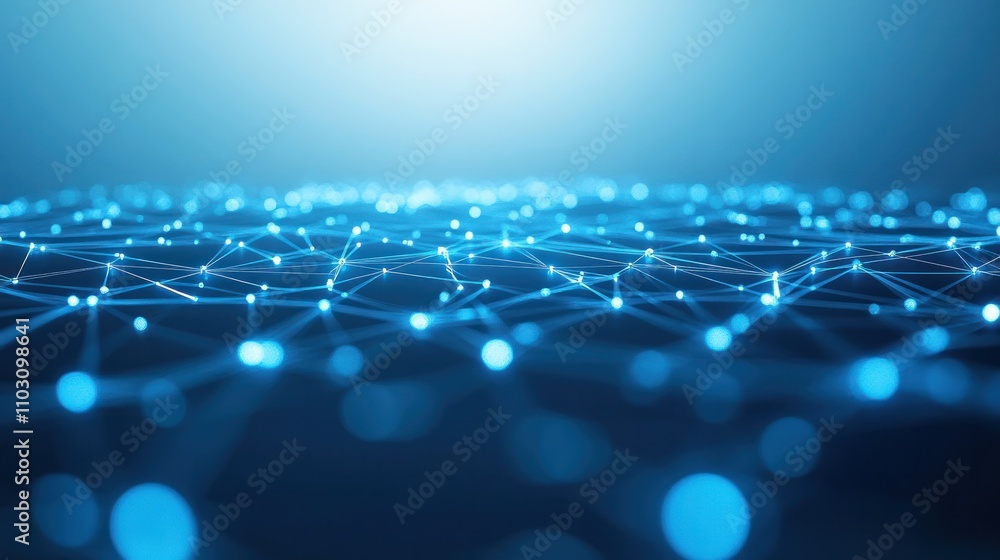 Poster entanglement with interconnected glowing dots and lines forming a network
