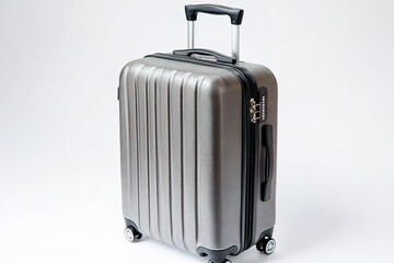 Silver suitcase with wheels isolated on white
