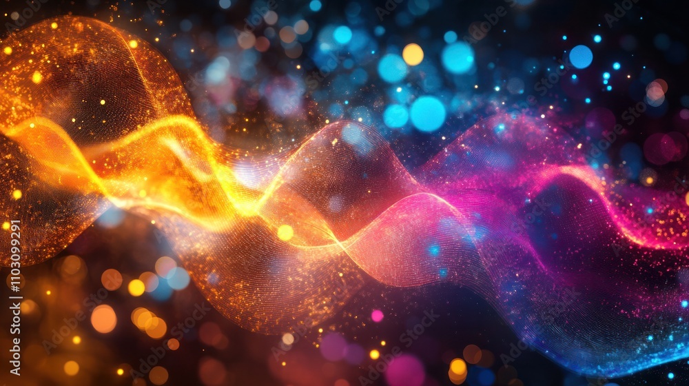 Poster a glowing digital network grid in a dark space representing quantum communication lines flowing acro