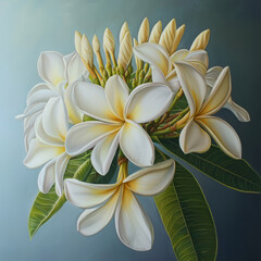Fototapeta premium frangipani flowers, flower, floral, botanical, plant, leaves, bloom, blossom, nature, feminine, logo, banner, marketing 