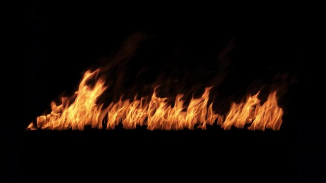 Continuous Loop Tilted Fire Flame Loop Pushed by Gentle Air with Alpha Background for VFX and Film Production.