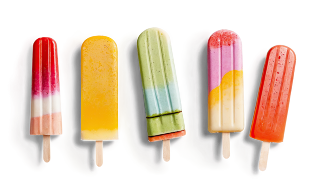 Five Colorful Popsicles Isolated on White Background  
