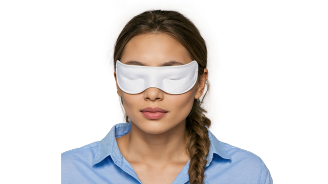 Woman Wearing White Sleep Mask Isolated