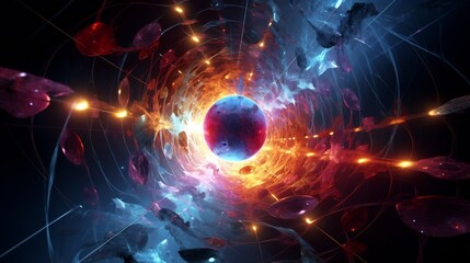 Dramatic visual of a nuclear fusion process with bright glowing plasma arcs and electric discharges showcasing the power and energy of this scientific phenomenon