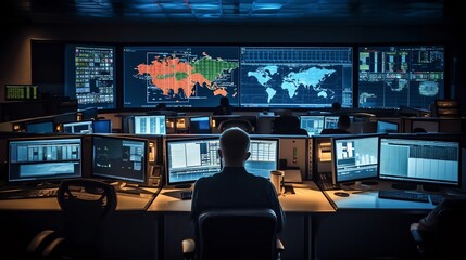 Technicians working in a highly sophisticated nuclear control room monitoring critical data and making decisions to ensure the safe and efficient of the facility