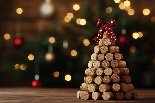A creative Christmas tree made from wine corks, adding eco friendly touch to holiday celebrations