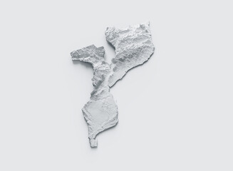Mozambique Map Gray And White Shaded Relief Textured Map On White Background 3D Illustration