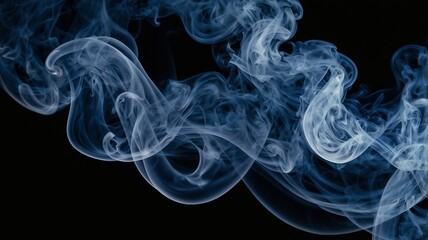 Obraz premium Abstract bright Blue smoke swirling on a black background, swirl, smoke, movement, dynamic, texture