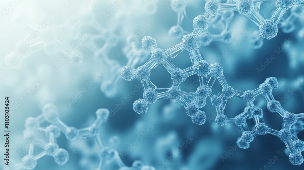 Poster a dna strand with transparent hexagonal elements interlinked around it in a network pattern on a lig
