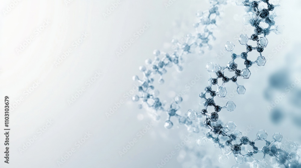 Poster a dna strand with transparent hexagonal elements interlinked around it in a network pattern on a lig