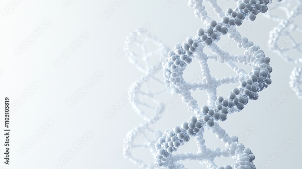 Poster a dna strand with transparent hexagonal elements interlinked around it in a network pattern on a lig