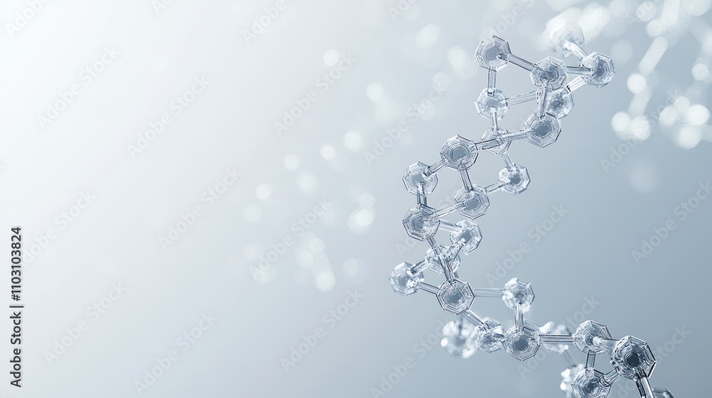 Poster a dna strand with transparent hexagonal elements interlinked around it in a network pattern on a lig