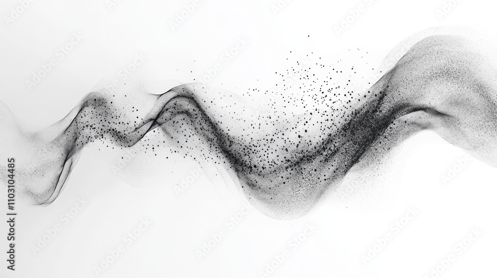 Poster particle wave duality visualized as layered waves and particles radiating outward, floating in space