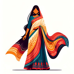 A Bangladeshi girl in traditional dress Vector illustration isolated on a white background generated by AI