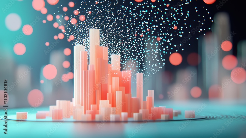 Poster an abstract representation of a cityscape transforming into a complex network of interconnected data