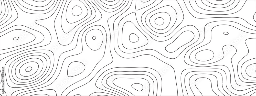 Poster abstract background with vector illustration of topographic line contour map, black-white design. ex