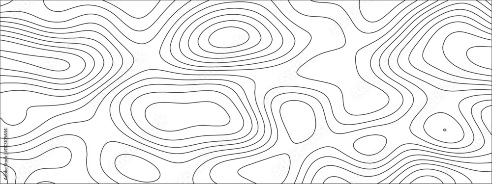 Poster abstract background with vector illustration of topographic line contour map, black-white design. ex
