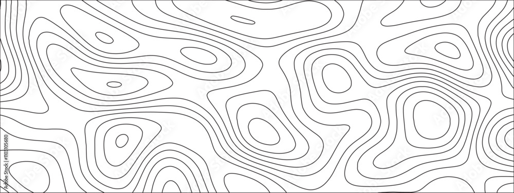 Poster abstract background with vector illustration of topographic line contour map, black-white design. ex