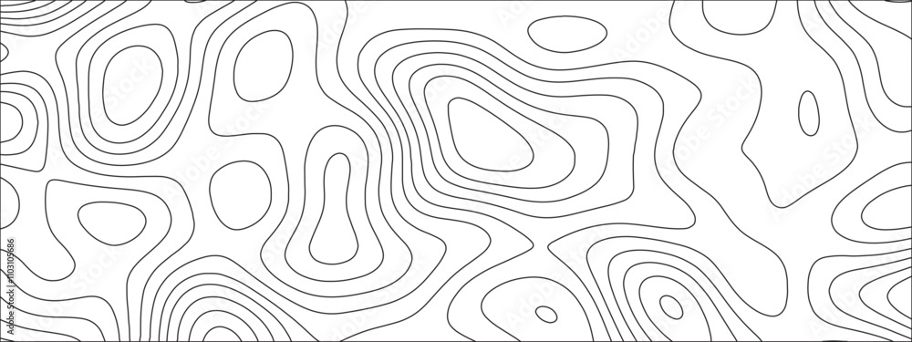 Poster abstract background with vector illustration of topographic line contour map, black-white design. ex
