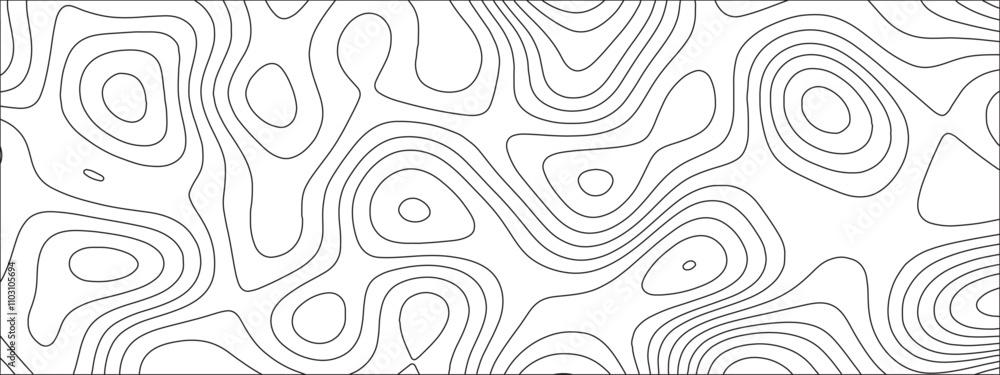 Poster abstract background with vector illustration of topographic line contour map, black-white design. ex
