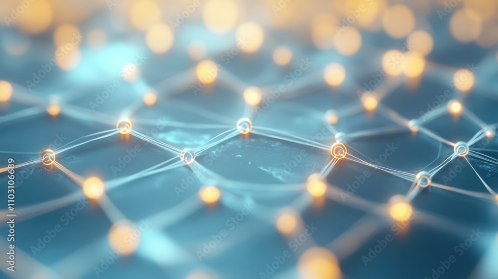 Poster entanglement with interconnected glowing dots and lines forming a network