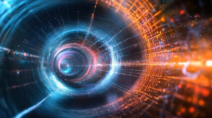 Fototapeta premium tunneling showing particles moving through a barrier with a vibrant energy