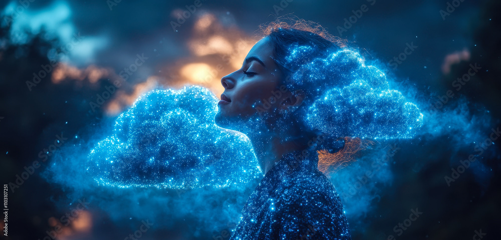 Poster futuristic cloud computing and personal data storage with secure mobile sync