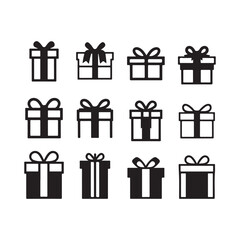 silhouette gift boxes set, present boxes icons sets, Christmas gift boxes, Gift boxes with ribbon icons Set, vector illustration, Surprising gift boxes, vector icons, vector symbol, Christmas gifts,