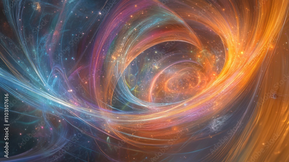 Poster subatomic particles in motion inside a quantum field