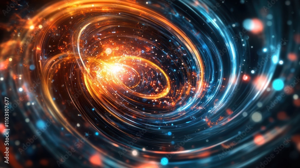 Poster subatomic particles in motion inside a quantum field