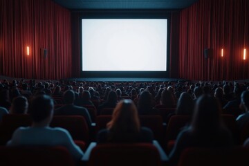 Fototapeta premium Audience watching blank white screen in movie theater