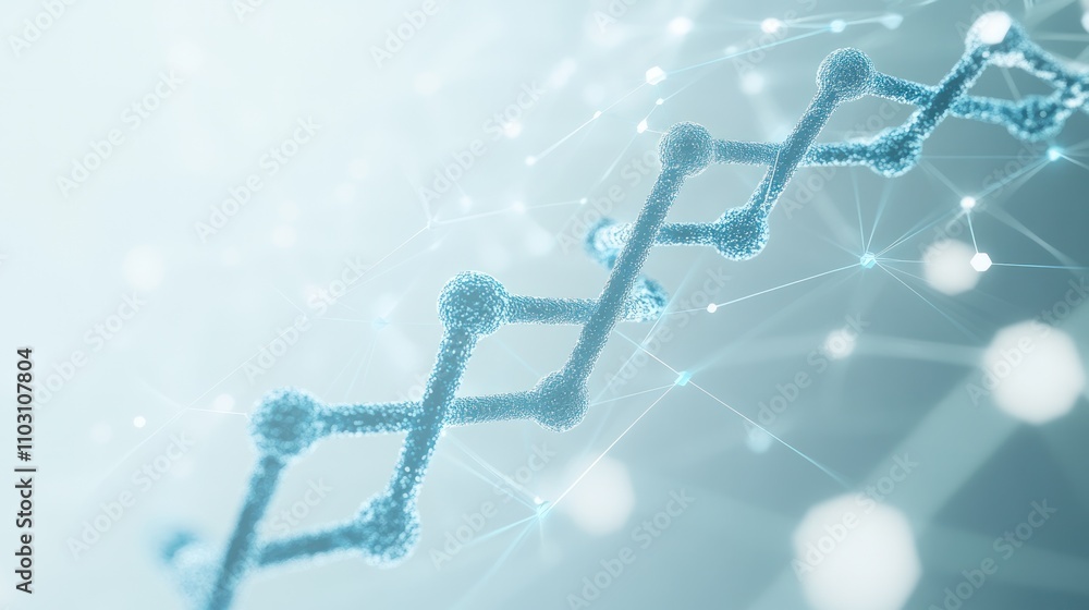 Poster a dna strand with transparent hexagonal elements interlinked around it in a network pattern on a lig