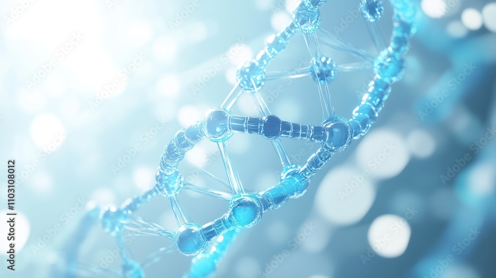 Poster a dna strand with transparent hexagonal elements interlinked around it in a network pattern on a lig