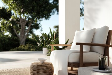 Fototapeta premium Comfortable armchair inviting relaxation on a modern patio