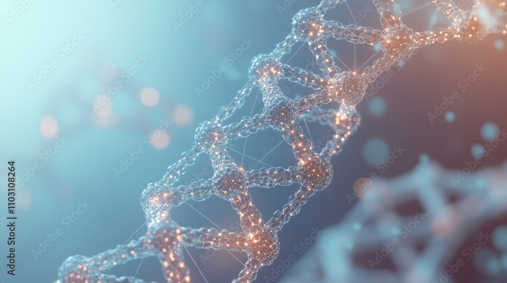 Poster interconnected hexagons forming a complex molecular structure around a semi-transparent dna sequence