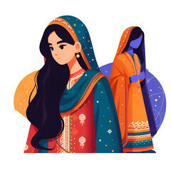 A Pakistani girl in traditional dress Vector illustration  on a white background generated by AI