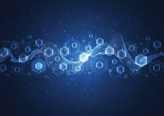 Abstract network technology communication blue hexagons background. Connection concept with mesh dots and lines innovation. Vector illustration