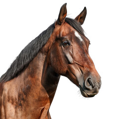 Beautiful Portrait of a Majestic Brown Horse with Clean White Background