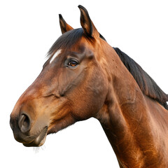 Beautiful Portrait of a Majestic Brown Horse with Clean White Background
