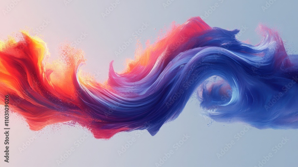 Poster vibrant abstract swirling colors in fluid motion creating a stunning visual display of blue and red 