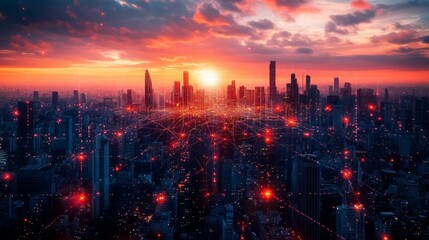 Fototapeta premium Advanced Business Center Leveraging IoT for Enhanced Connectivity in Finance and Tech Industries