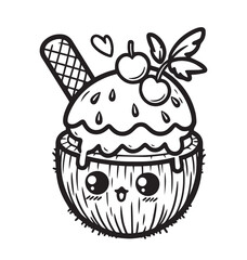 Coloring page education coconut ice cream 