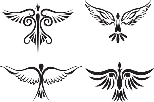 Tribal Tattoo Egal Wings Design Elements Set Pack. Tribal tattoo design in vector format.