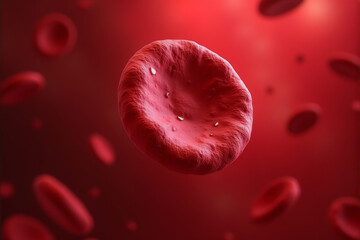 A microscopic view of red blood cells floating in a vibrant red fluid.