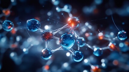 Close-up of nitrogen molecule structure and atom arrangement against dark background highlights intricate details.