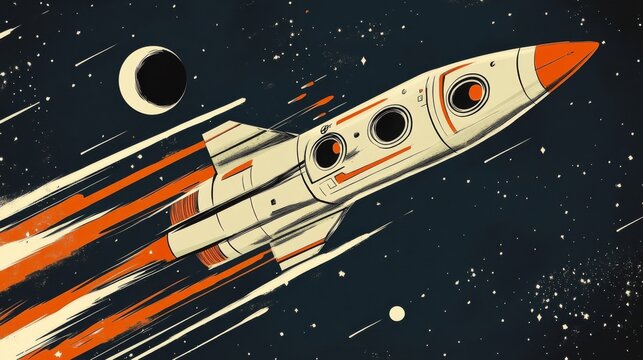 Vintage Rocket Poster with Classic 1950s Space Exploration Design
