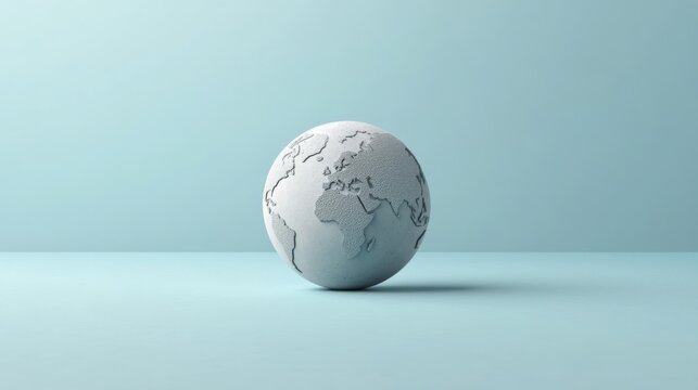 Minimalist gray globe symbolizing connectivity on plain background, perfect for clean and modern projects with copy space.