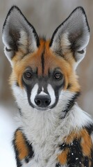 Fototapeta premium Maned wolf with striking ears and vibrant fur in a snowy setting, perfect for wildlife illustrations, nature banners, and striking profile pictures.
